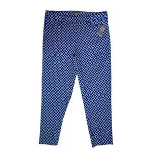 NWT Valerie Stevens Royal & White Ankle Hi Waist Straight Pants Size 12